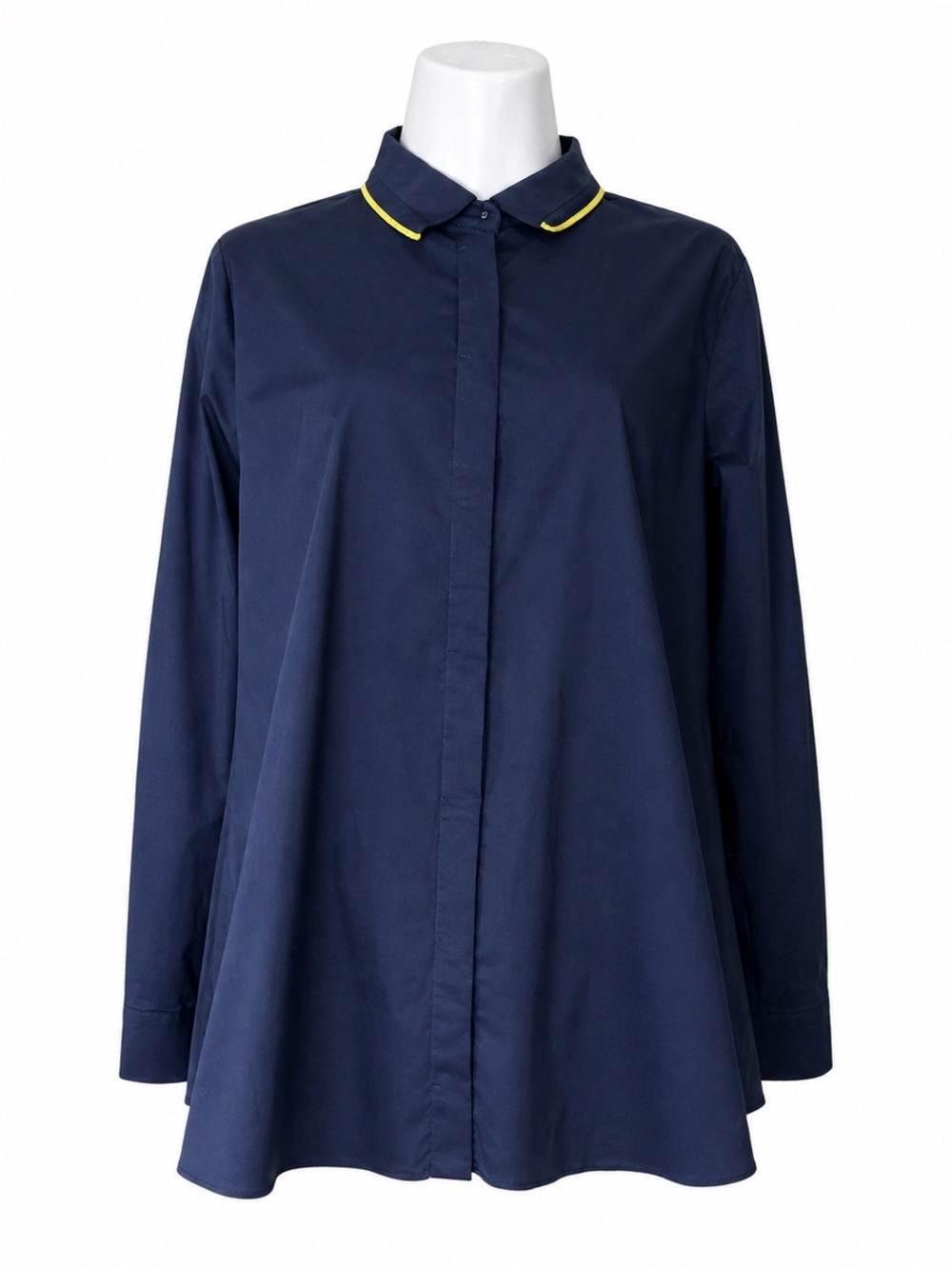Tahari Womens Navy Long Sleeve Blouse Hidden Button Back Pleat Shirt Size 8